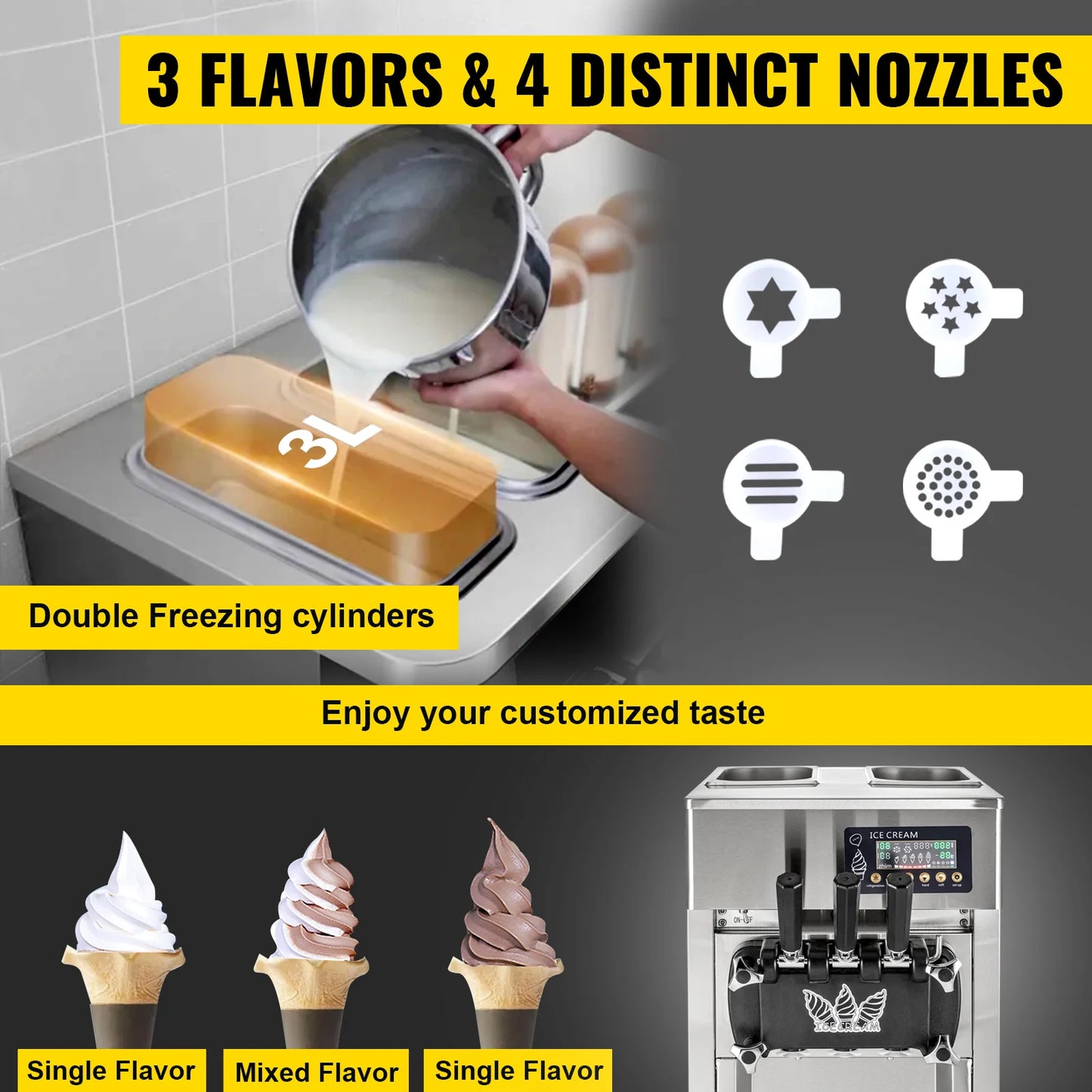 VEVOR NEW Commercial Soft Serve Ice Cream Machine For Sale fried roll home instant ice cream machine 220V Stainless Steel