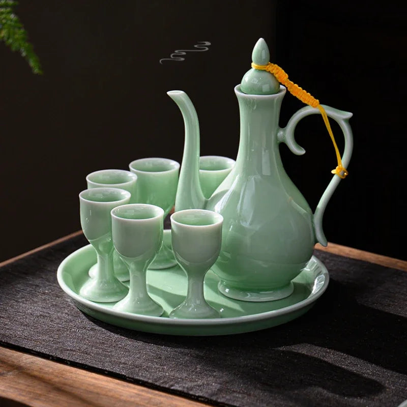 Chinese style wine divider ceramic retro wine jug 20ml goblet antique invitation wine jug set gift box set