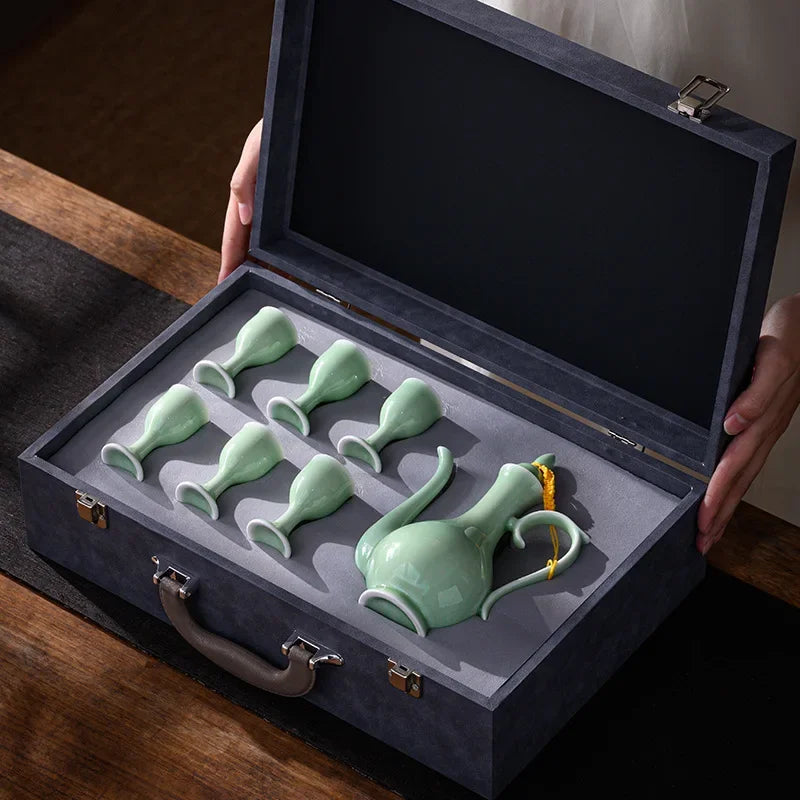 Chinese style wine divider ceramic retro wine jug 20ml goblet antique invitation wine jug set gift box set