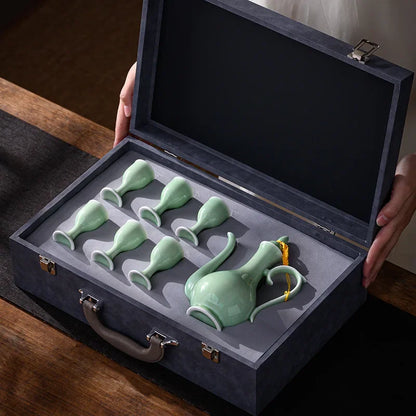 Chinese style wine divider ceramic retro wine jug 20ml goblet antique invitation wine jug set gift box set