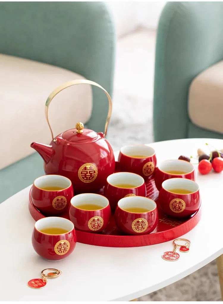 Ceramic Tea Set for Weddings, Home Teapot, Engagement and Dowry Gift, New lyweds