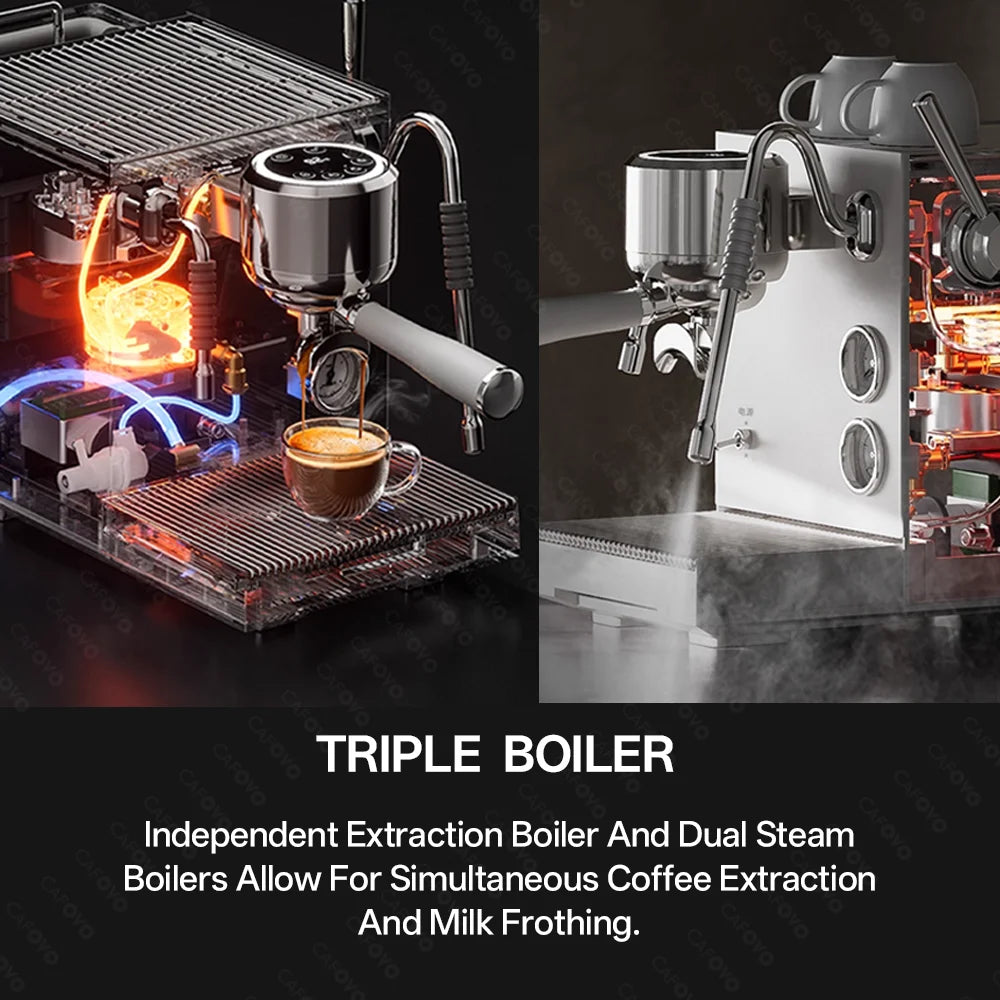 CAFOVO E120 9Bar Commercial Dual Boiler Espresso Machine ULKA Pump OPV System with OLED Display for Cafe Coffee Maker 220V