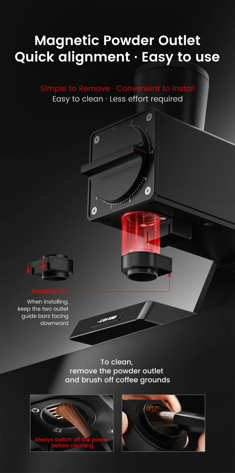 MHW-3BOMBER F74 Electric Grinder – 74mm Ti Flat Burr, 90-Step Stepless Espresso to French Press