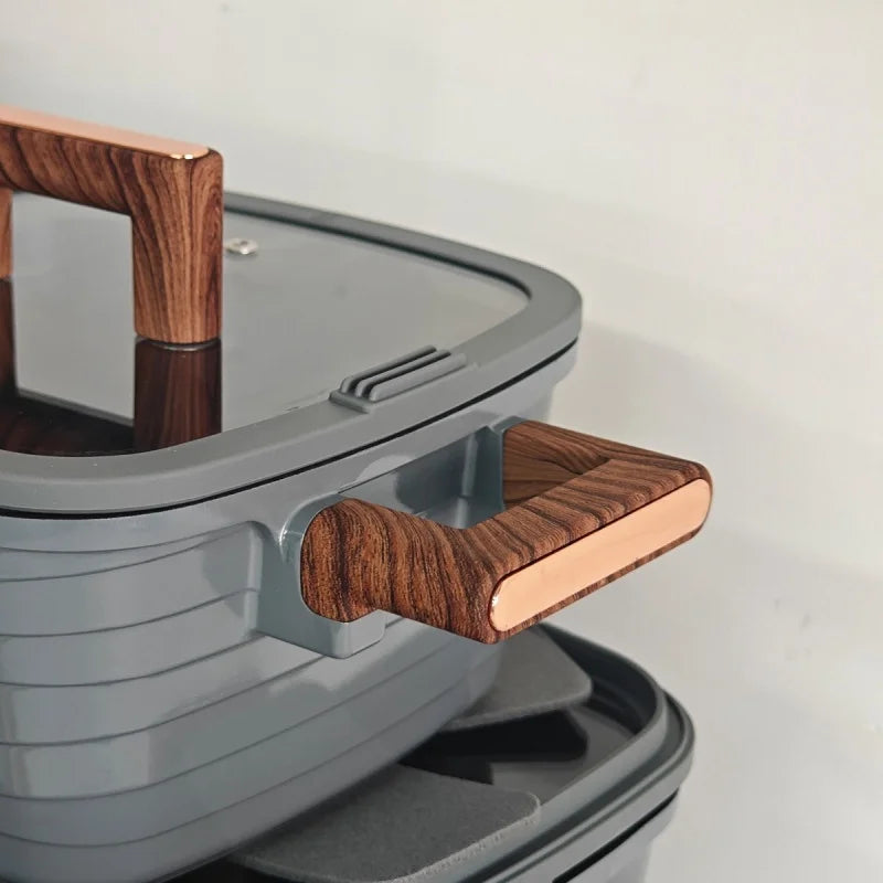 DONNOR 15-Piece Non-Stick Cookware Set – Square Soup Pot, Frying Pan, Milk Pot & Stew Pots with Bakelite Handles