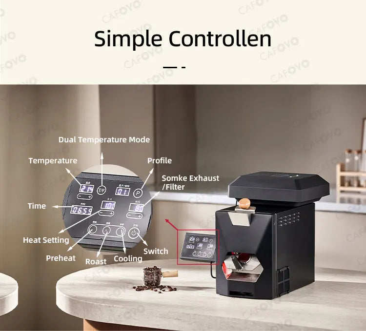 CAFOVO RE-3 200g Electric Coffee Bean Roaster Machine Simulates Direct Fire Stirring Baking Intelligent Dual Mode for Home Use