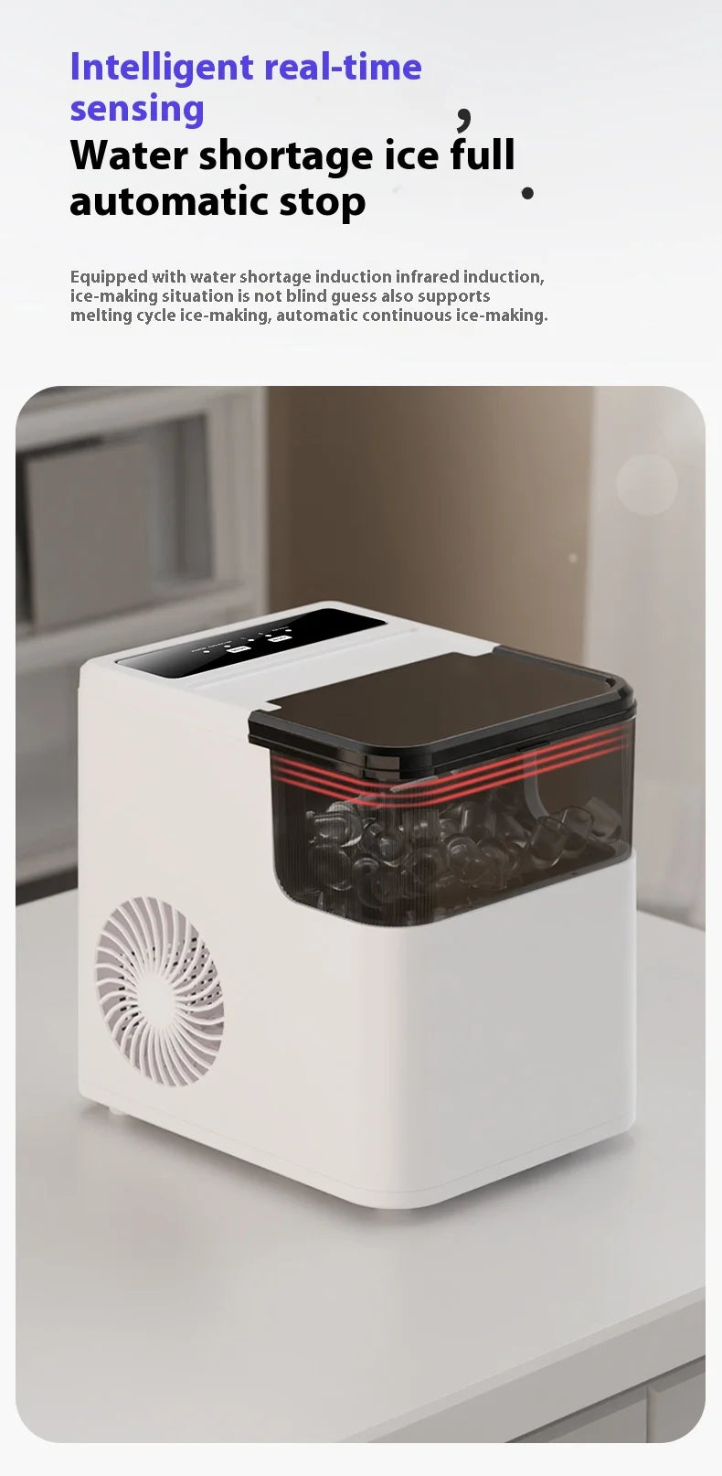 MOCATT Desktop Fully Automatic Bullet Shaped Ice Making Machine, Capable Of Making 9 Pieces Of Ice At Once, Continuously Making