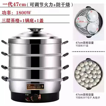 Commercial breakfast shop Multifunctional Stainless Steel Electric Steamer, new style Large Capacity, steamed buns