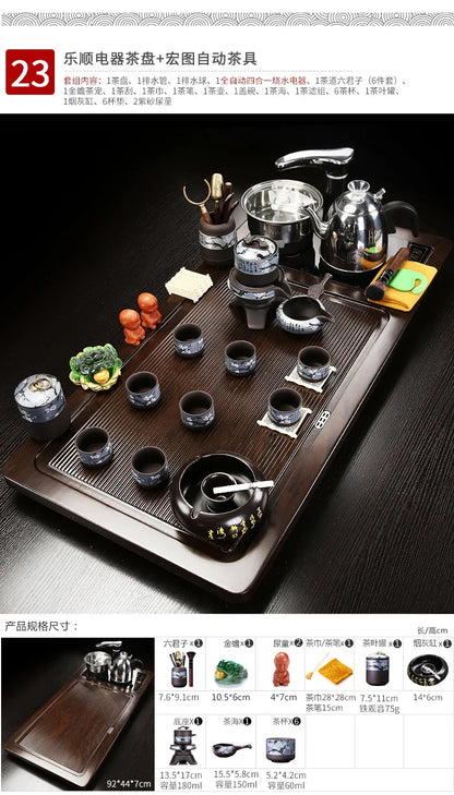 Solid Wood Tea Tray with Purple Sand Kung Fu Tea Set & Induction Cooker – Premium Chinese Gongfu Teaware