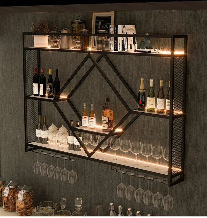 Metal Wall Bar Shelves with Wine Rack – Liquor Bottle Storage Holder for Kitchen, Dining Room & Home Bar Décor