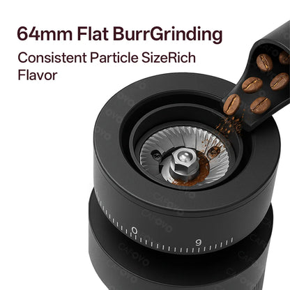CAFOVO Q64 Espresso Grinder – 64mm Flat Burr, 3200RPM, Plasma Anti-Static, Single Dose