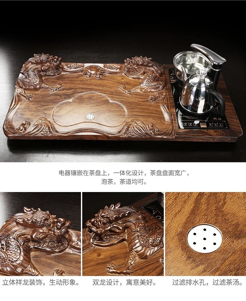 Solid Wood Tea Tray with Purple Sand Kung Fu Tea Set & Induction Cooker – Premium Chinese Gongfu Teaware