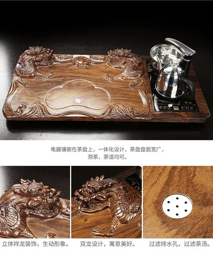Solid Wood Tea Tray with Purple Sand Kung Fu Tea Set & Induction Cooker – Premium Chinese Gongfu Teaware