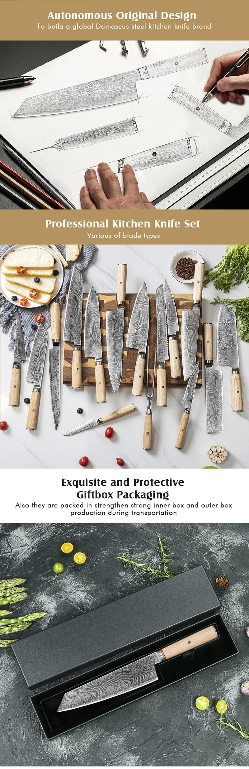 Extra Sharpness Blade Damascus Steel Powder Core S35VN 62-64 Hardness Kitchen Chef Knife