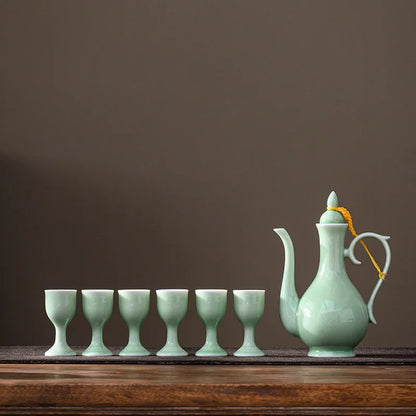 Chinese style wine divider ceramic retro wine jug 20ml goblet antique invitation wine jug set gift box set