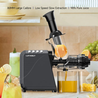 LUFVEBUT Large Calibre Slow Juicer 250W Cold Press Masticating Extractor BPA Free High Juice Yield Safe Kitchen Gadget