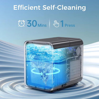 Portable Self-Cleaning Ice Maker Machine – 6-Min Ice, 2 Sizes, 9 Cubes/Batch, 12kg/24H Low-Noise Ice Maker with Scoop & Basket