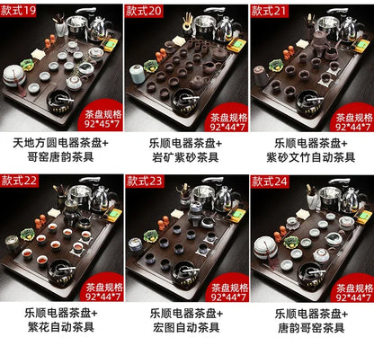 Solid Wood Tea Tray with Purple Sand Kung Fu Tea Set & Induction Cooker – Premium Chinese Gongfu Teaware