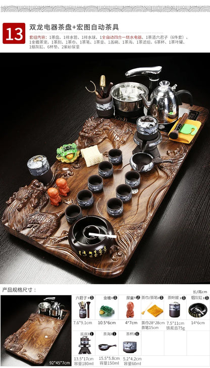 Solid Wood Tea Tray with Purple Sand Kung Fu Tea Set & Induction Cooker – Premium Chinese Gongfu Teaware