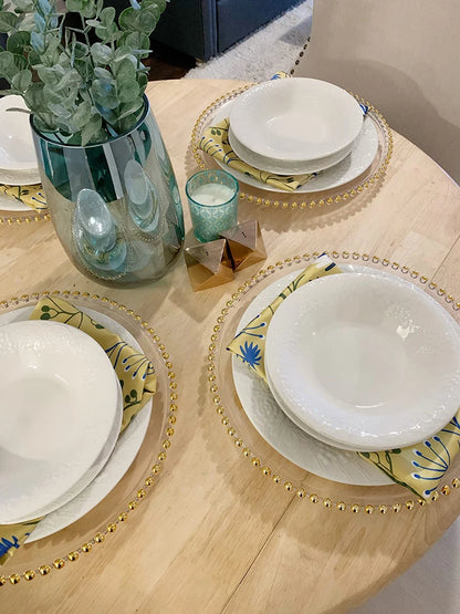16pcs/30pcs/50pcs/100pcs/200pcs Clear Plastic Charger Plates with Gold Beads Rim Acrylic Decorative Service Plate
