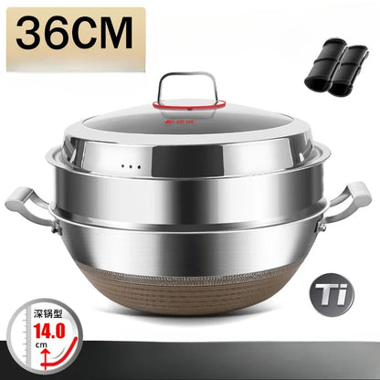 KENGQIANG Double ear 316 Stainless steel deep thick flat bottomed stew wok cooking pot non stick home frying pan cookware