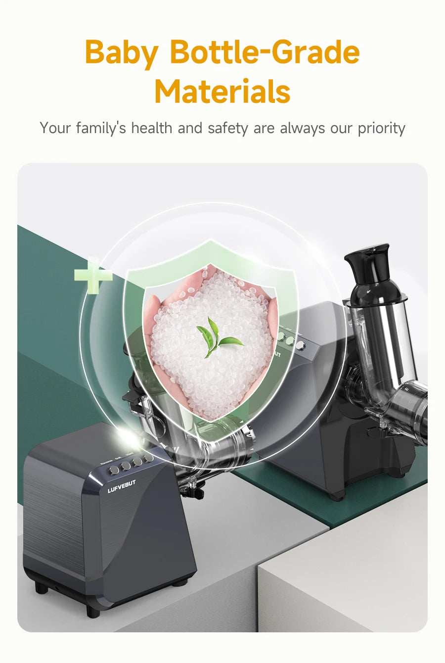 LUFVEBUT Large Calibre Slow Juicer 250W Cold Press Masticating Extractor BPA Free High Juice Yield Safe Kitchen Gadget