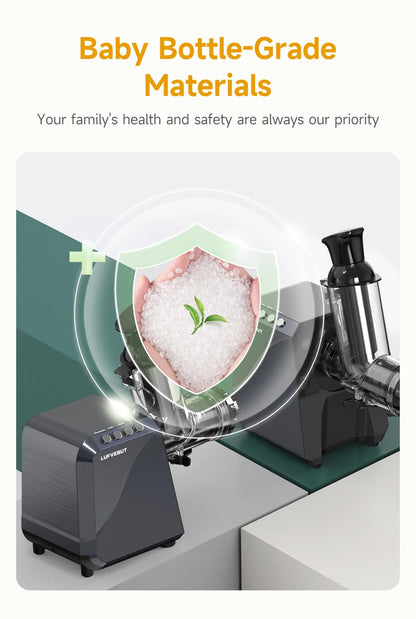 LUFVEBUT Large Calibre Slow Juicer 250W Cold Press Masticating Extractor BPA Free High Juice Yield Safe Kitchen Gadget