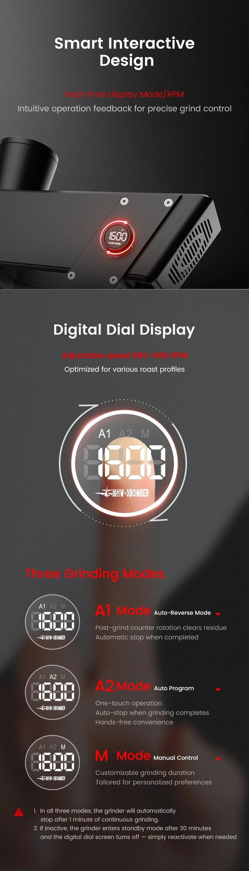 MHW-3BOMBER F74 Electric Grinder – 74mm Ti Flat Burr, 90-Step Stepless Espresso to French Press