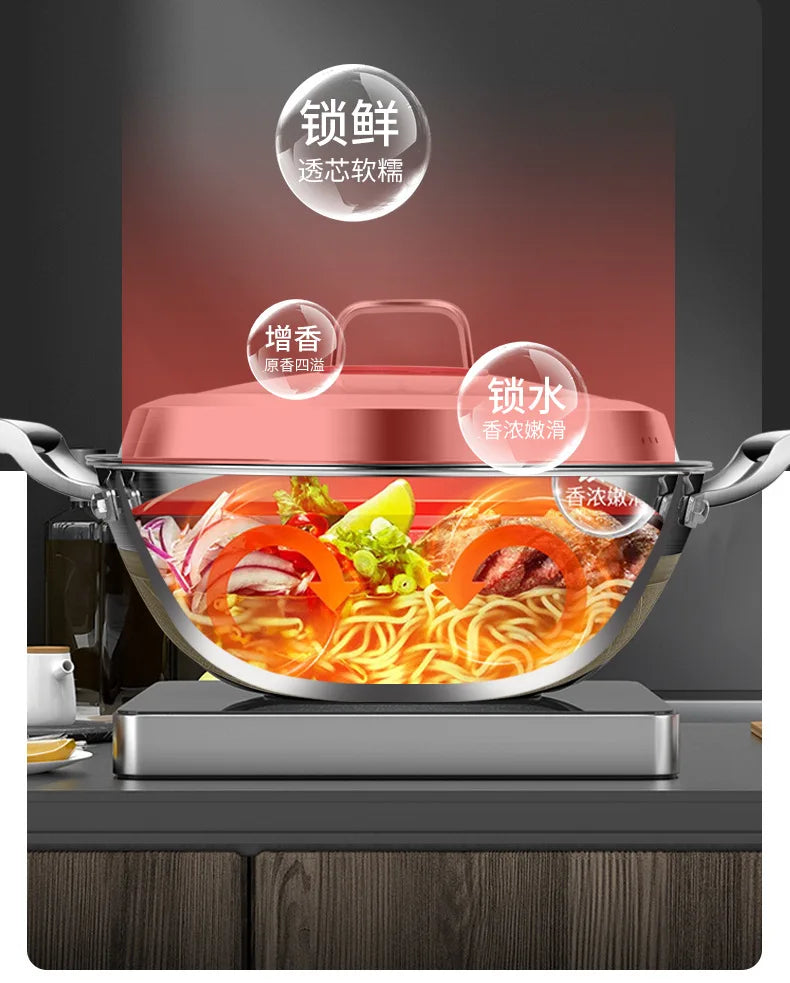 KENGQIANG Double ear 316 Stainless steel deep thick flat bottomed stew wok cooking pot non stick home frying pan cookware