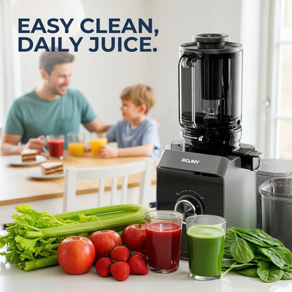 ROUNY Cold Press Extractor with Filter-Free, Easy Clean Electric Fruit Slow Juicer Machine with Large Feed Caliber,  Black