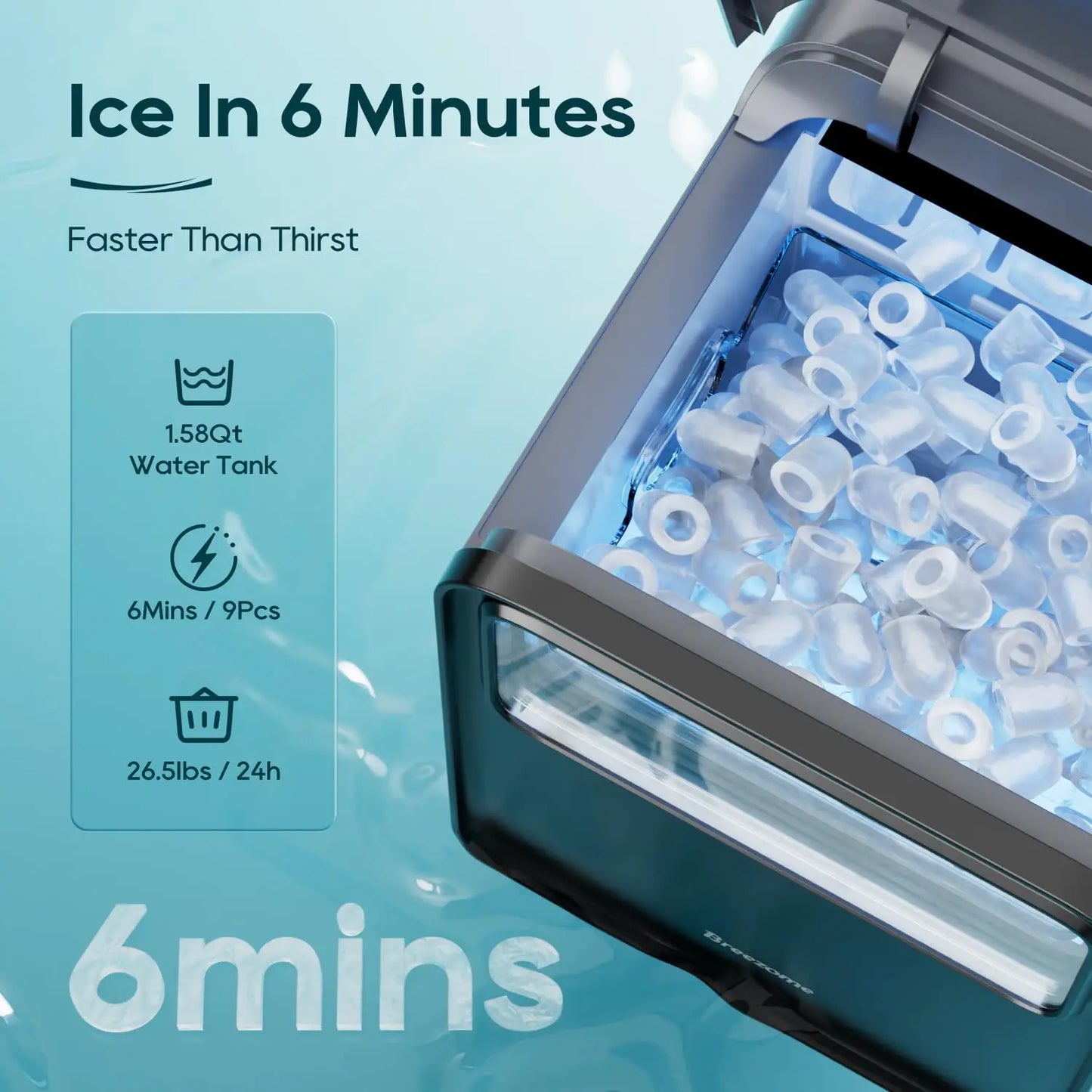 Portable Self-Cleaning Ice Maker Machine – 6-Min Ice, 2 Sizes, 9 Cubes/Batch, 12kg/24H Low-Noise Ice Maker with Scoop & Basket