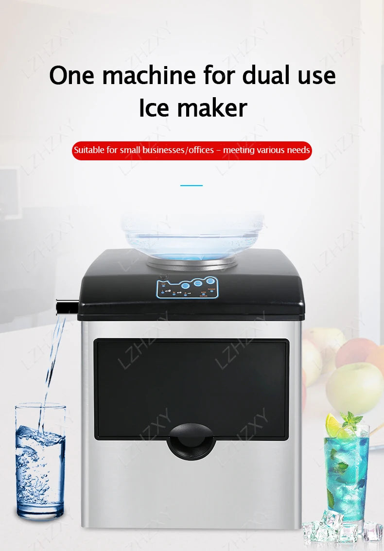 25KG Ice Maker Electric Commercial Ice Cube Maker Small Household Multifunctional Bottled Water Automatic English Panel