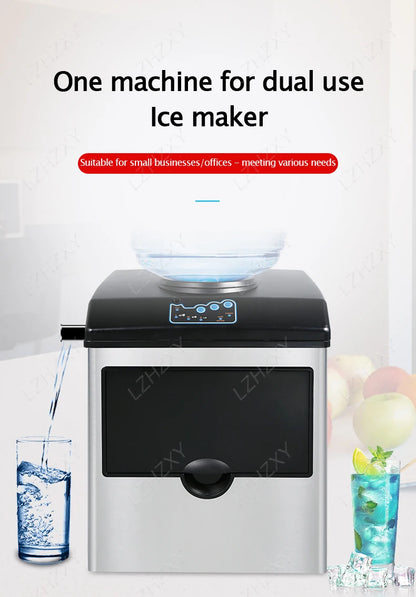 25KG Ice Maker Electric Commercial Ice Cube Maker Small Household Multifunctional Bottled Water Automatic English Panel