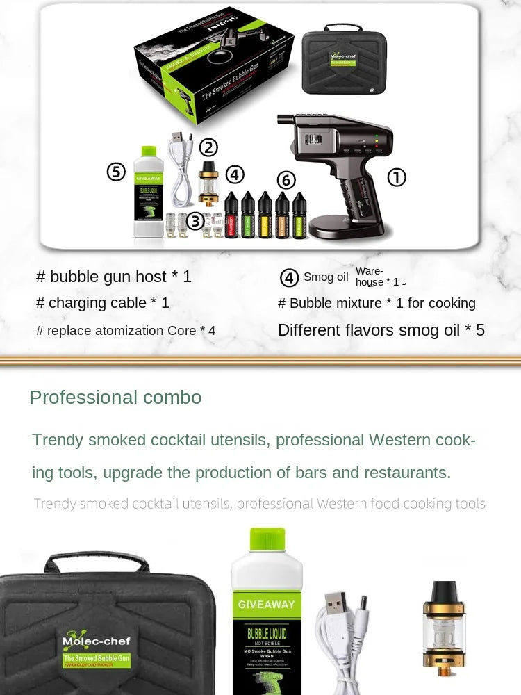 Cocktail Smoke Gun, Vapour Blaster Cocktail Bubble Smoke Gun with 5-Flavour Aroma Liquid and Edible Bubble for Food and Drink