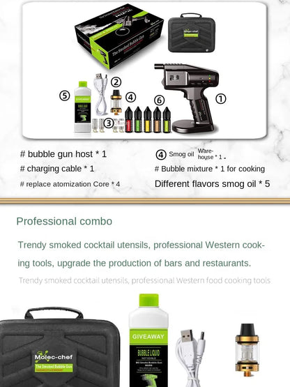 Cocktail Smoke Gun, Vapour Blaster Cocktail Bubble Smoke Gun with 5-Flavour Aroma Liquid and Edible Bubble for Food and Drink