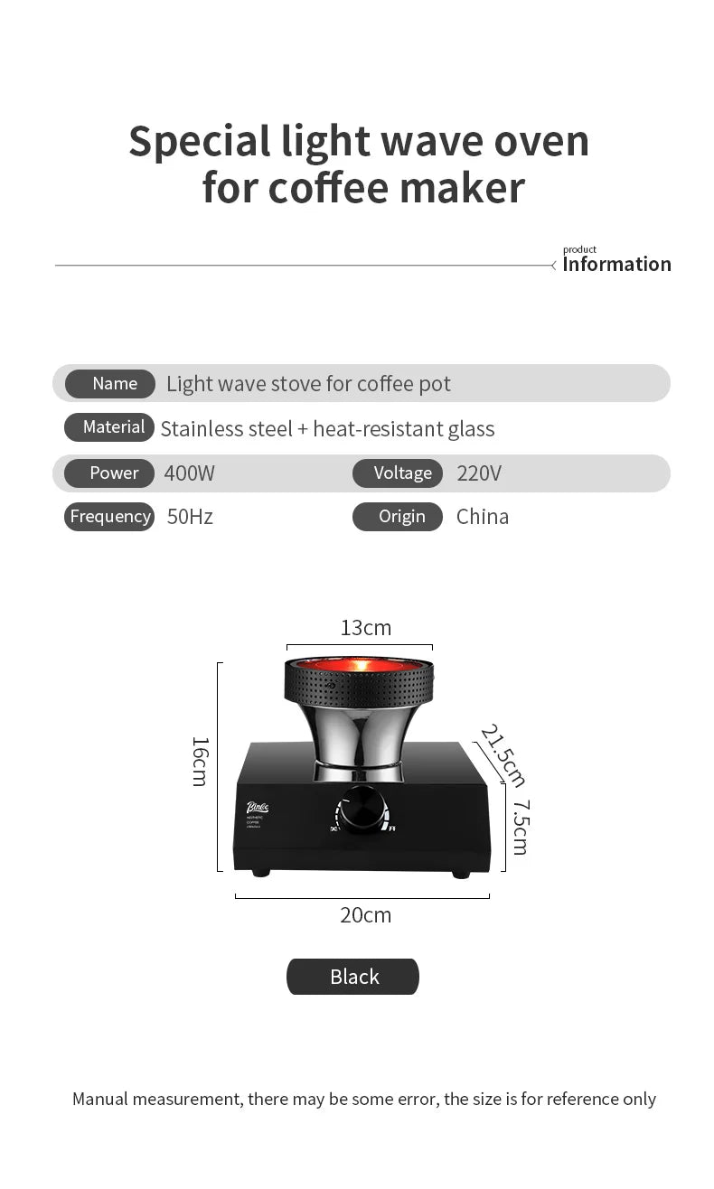 BINCOO 220V 400W Siphon Pot Convection Oven Coffee Heater Electric Stove Halogen Light Wave Infrared Heating 750° Heat Resistant