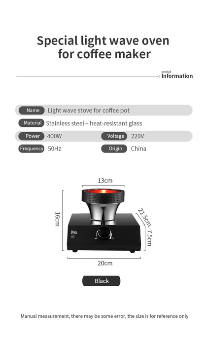 BINCOO 220V 400W Siphon Pot Convection Oven Coffee Heater Electric Stove Halogen Light Wave Infrared Heating 750° Heat Resistant