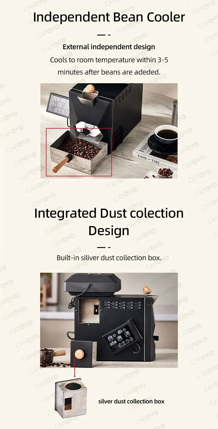 CAFOVO RE-3 200g Electric Coffee Bean Roaster Machine Simulates Direct Fire Stirring Baking Intelligent Dual Mode for Home Use