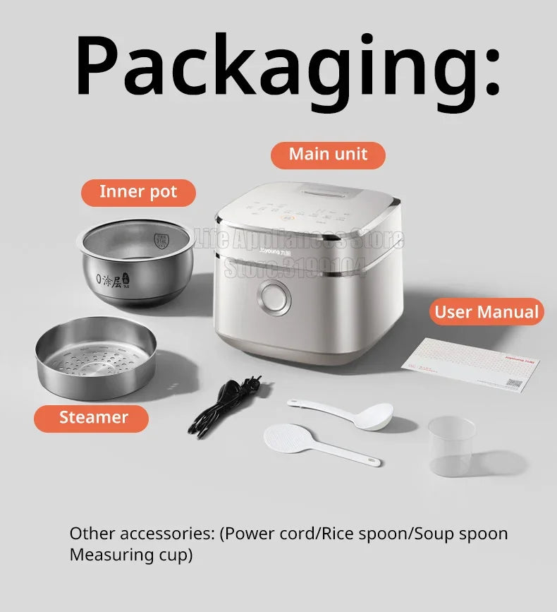 Joyoung Rice Cooker 4L Multifunctional Porridge Multigrain Rice Soup 1300W Fast Heating Cooker No Coated Stainless Steel Liner