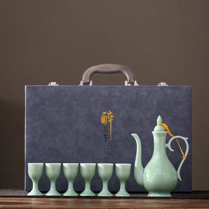 Chinese style wine divider ceramic retro wine jug 20ml goblet antique invitation wine jug set gift box set