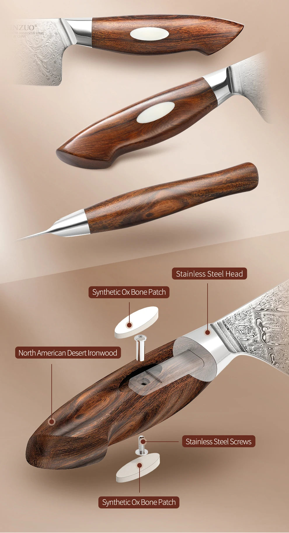 XINZUO 7.8'' Japanese Chef's Knife High-carbon Dual-core Damascus Steel Cooking Knife for Meat Vegetable Fish Fillet Salmon