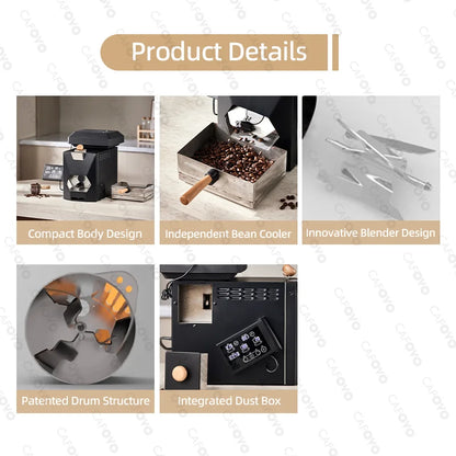 CAFOVO RE-3 200g Electric Coffee Bean Roaster Machine Simulates Direct Fire Stirring Baking Intelligent Dual Mode for Home Use