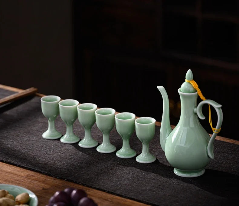 Chinese style wine divider ceramic retro wine jug 20ml goblet antique invitation wine jug set gift box set