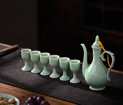 Chinese style wine divider ceramic retro wine jug 20ml goblet antique invitation wine jug set gift box set