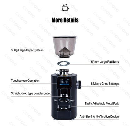 CAFOVO K64SC 64mm Flat Burr Espresso Grinder – Professional Weighing & Touch Screen Coffee Grinder
