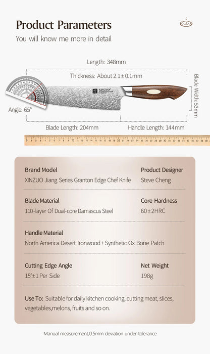 XINZUO 7.8'' Japanese Chef's Knife High-carbon Dual-core Damascus Steel Cooking Knife for Meat Vegetable Fish Fillet Salmon