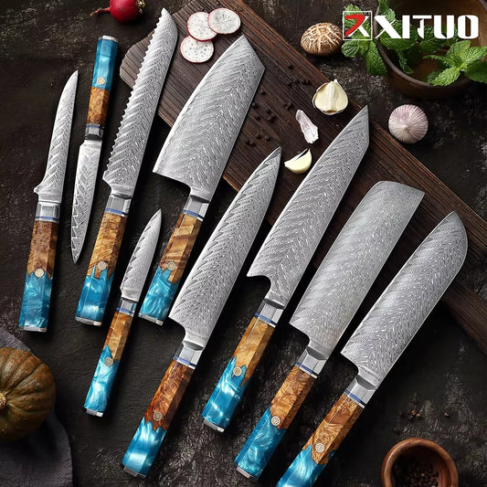 Japanese 67-Layer Damascus Steel Kitchen Knife Set Utility Knife Meat Slicer Vegetable Knife Boning Knife Ergonomic Handle
