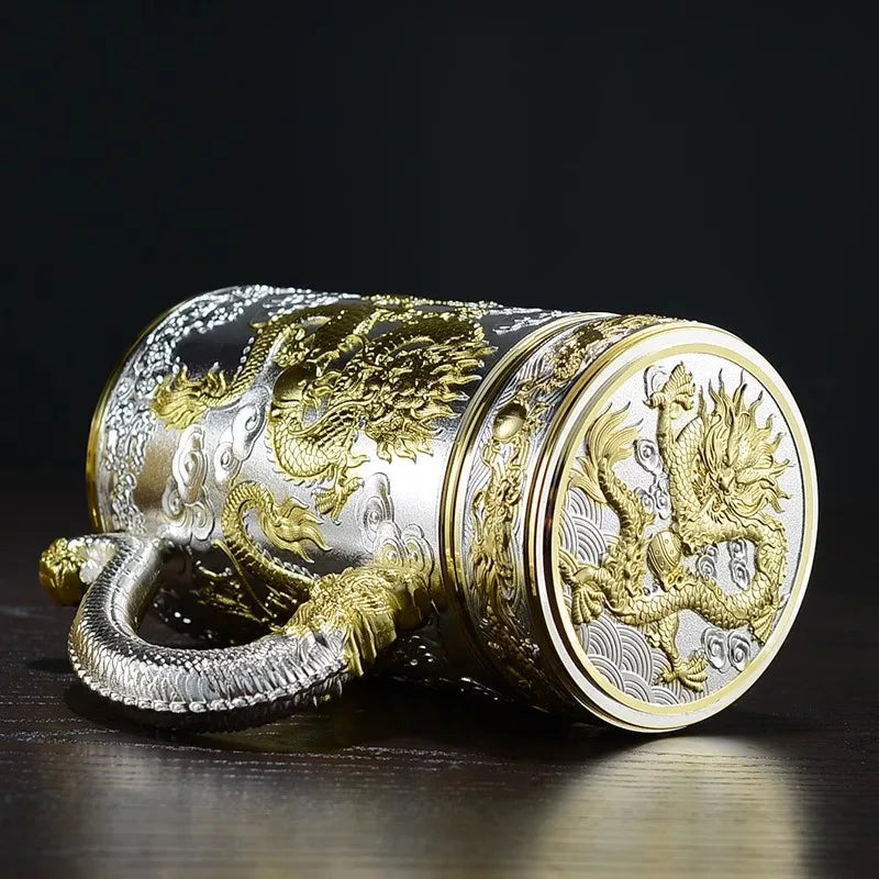 Tea pot insulated cup inner wall pure silver 99.9% 600ml insulated cup stainless steel handle office cup travel coffee cup