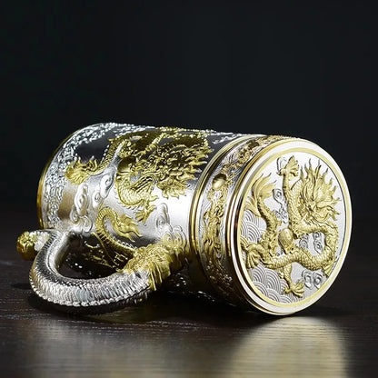 Tea pot insulated cup inner wall pure silver 99.9% 600ml insulated cup stainless steel handle office cup travel coffee cup