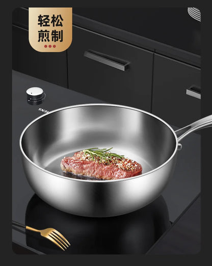 Stainless Steel Frying Pan 316 Stainless Steel Flat Bottomed Frying Pan Deep Uncoated Induction Cooker Vegetable Frying Pan