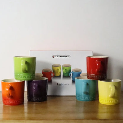 6-Piece Rainbow Ceramic Cup Set – Le Creuset Style Coffee & Milk Cups for Home or Travel